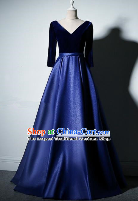 Professional Compere Costume Royalblue Velvet Full Dress Modern Dance Princess Wedding Dress for Women