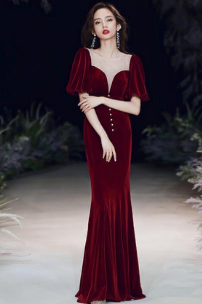 Top Grade Catwalks Wine Red Evening Dress Compere Modern Fancywork Costume for Women