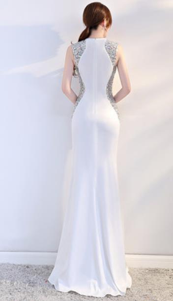 Top Grade Catwalks Diamante White Evening Dress Compere Modern Fancywork Costume for Women