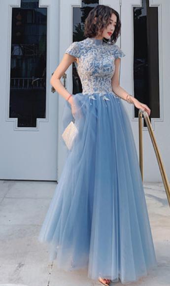 Top Grade Catwalks Blue Paillette Mermaid Evening Dress Compere Modern Fancywork Costume for Women