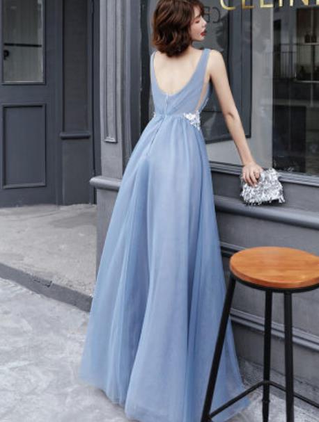 Top Grade Catwalks Blue Veil Evening Dress Compere Modern Fancywork Costume for Women
