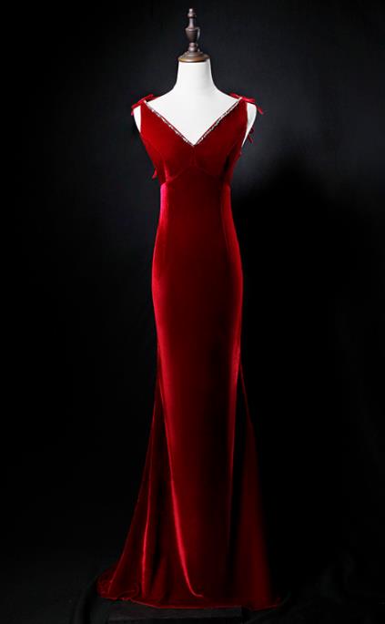 Top Grade Catwalks Red Sexy Evening Dress Compere Modern Fancywork Costume for Women