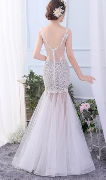 Top Grade Modern Fancywork White Crystal Formal Dress Compere Catwalks Costume for Women