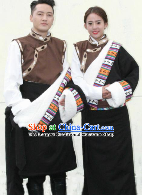 Chinese Traditional Tibetan Bride and Bridegroom Clothing Zang Nationality Heishui Dance Ethnic Costumes for Women for Men