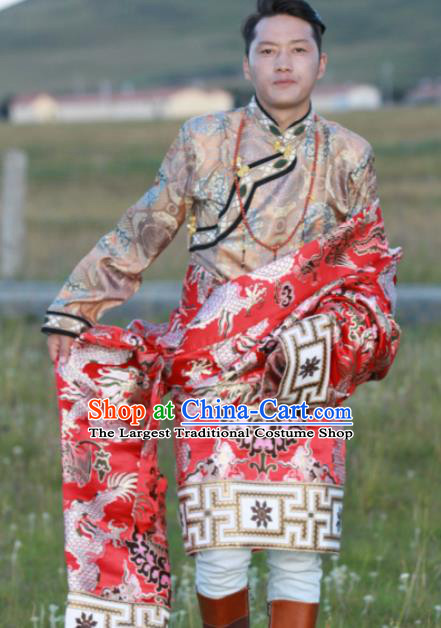 Chinese Traditional Tibetan Bride and Bridegroom Red Robes Zang Nationality Heishui Dance Ethnic Costumes for Women for Men