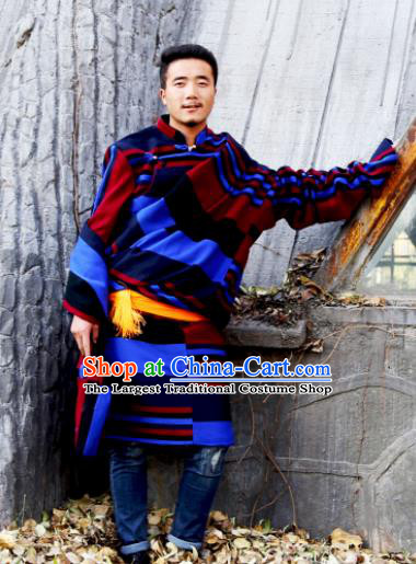 Chinese Traditional National Tibetan Robe Zang Nationality Ethnic Folk Dance Costume for Men