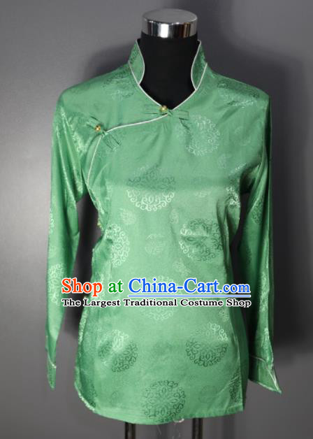 Chinese Traditional National Ethnic Tibetan Light Green Blouse Zang Nationality Folk Dance Costume for Women