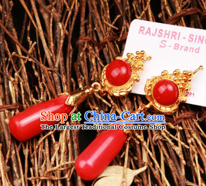 Chinese Traditional Tibetan Ethnic Ear Accessories Zang Nationality National Red Earrings for Women