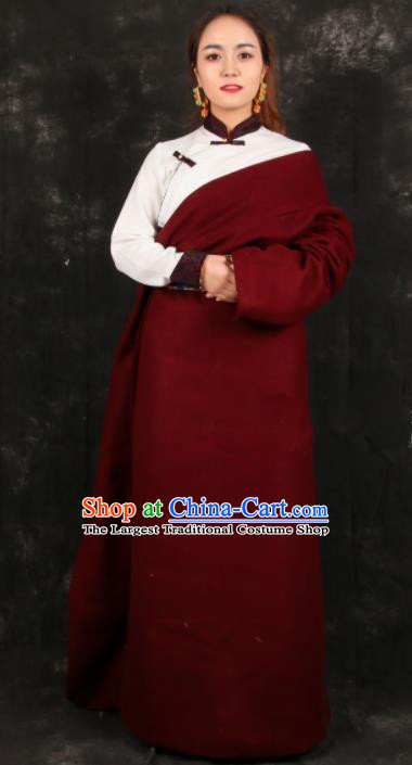 Chinese Traditional Tibetan Ethnic Bride Red Robe Zang Nationality Heishui Dance Costume for Women