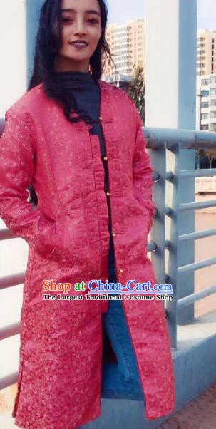 Chinese Traditional Ethnic Female Pink Dust Coat Zang Nationality Costume for Women