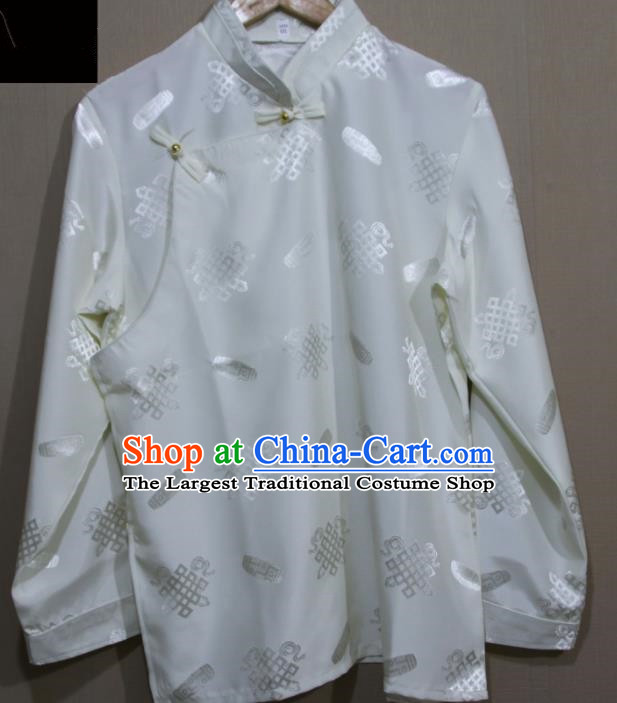 Chinese Traditional Tibetan White Shirt Zang Nationality Ethnic Folk Dance Costume for Men