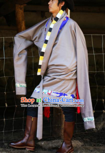 Chinese Traditional National Tibetan Robe Zang Nationality Ethnic Folk Dance Costume for Men