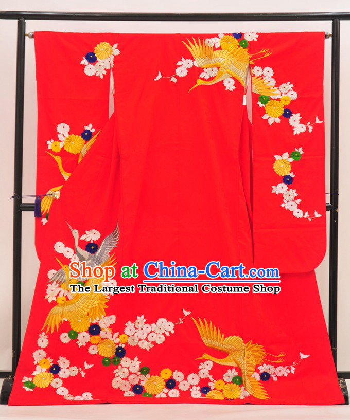 Japan Traditional Princess Costume Red Yukata Dress Japanese Wedding Furisode Kimono for Women