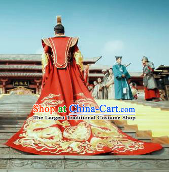Traditional Chinese Ancient Drama Wedding Replica Costume Tang Dynasty Crown Prince Embroidered Red Hanfu Clothing for Men