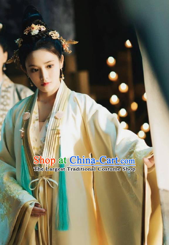 Chinese Ancient Drama Imperial Consort Embroidered Replica Costume Tang Dynasty Palace Lady Hanfu Dress and Headpiece for Women