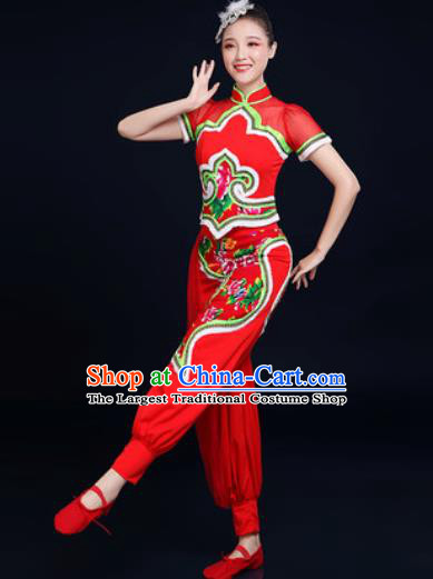 Traditional Chinese Folk Dance Clothing Yangko Dance Fan Dance Red Costume for Women