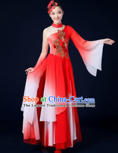 Traditional Chinese Classical Dance Red Veil Dress Umbrella Dance Stage Performance Costume for Women