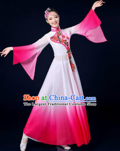 Chinese Traditional Classical Dance Rosy Dress Umbrella Dance Stage Performance Costume for Women