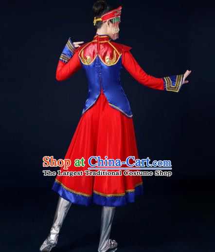 Traditional Chinese Ethnic Dance Red Dress Mongolian Nationality Stage Performance Costume for Women