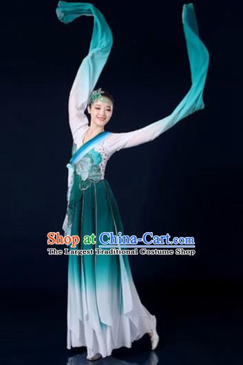 Chinese Traditional Classical Dance Water Sleeve Green Dress Umbrella Dance Stage Performance Costume for Women