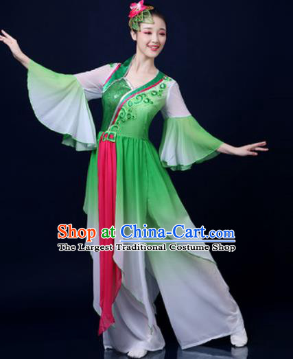 Traditional Chinese Classical Dance Green Veil Dress Umbrella Dance Stage Performance Fan Dance Costume for Women