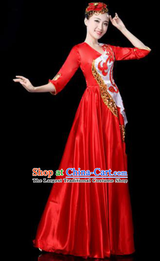 Traditional Chinese Spring Festival Gala Opening Dance Red Dress Chorus Modern Dance Costume for Women