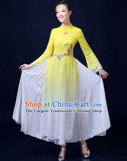 Traditional Chinese Classical Dance Yellow Dress Umbrella Dance Stage Performance Fan Dance Costume for Women