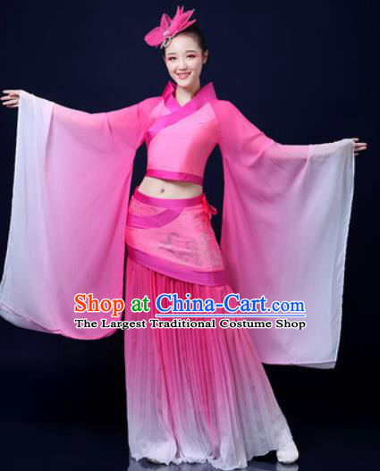 Traditional Chinese Classical Dance Pink Dress Umbrella Dance Stage Performance Fan Dance Costume for Women