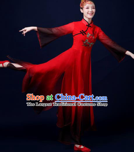 Traditional Chinese Classical Dance Red Dress Umbrella Dance Stage Performance Costume for Women