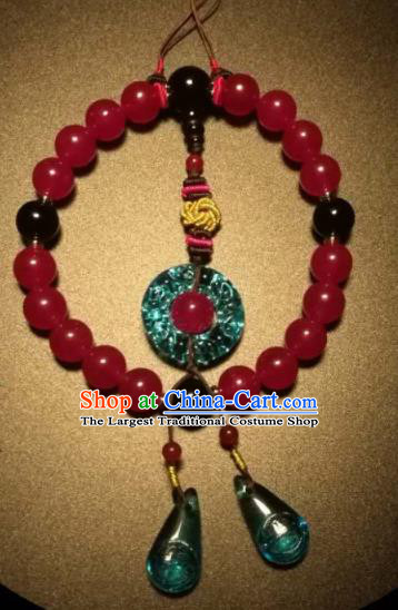 Chinese Traditional Carnelian Beads Bracelet Handmade Hanfu Bangles for Women