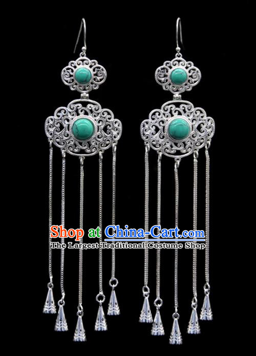 Chinese Traditional Ethnic Ear Accessories Handmade Mongol Nationality Kallaite Tassel Earrings for Women