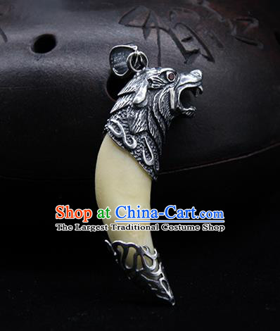 Chinese Traditional Mongolian Ethnic Accessories Handmade Mongol Nationality Wolf Tooth Necklace Pendant for Women