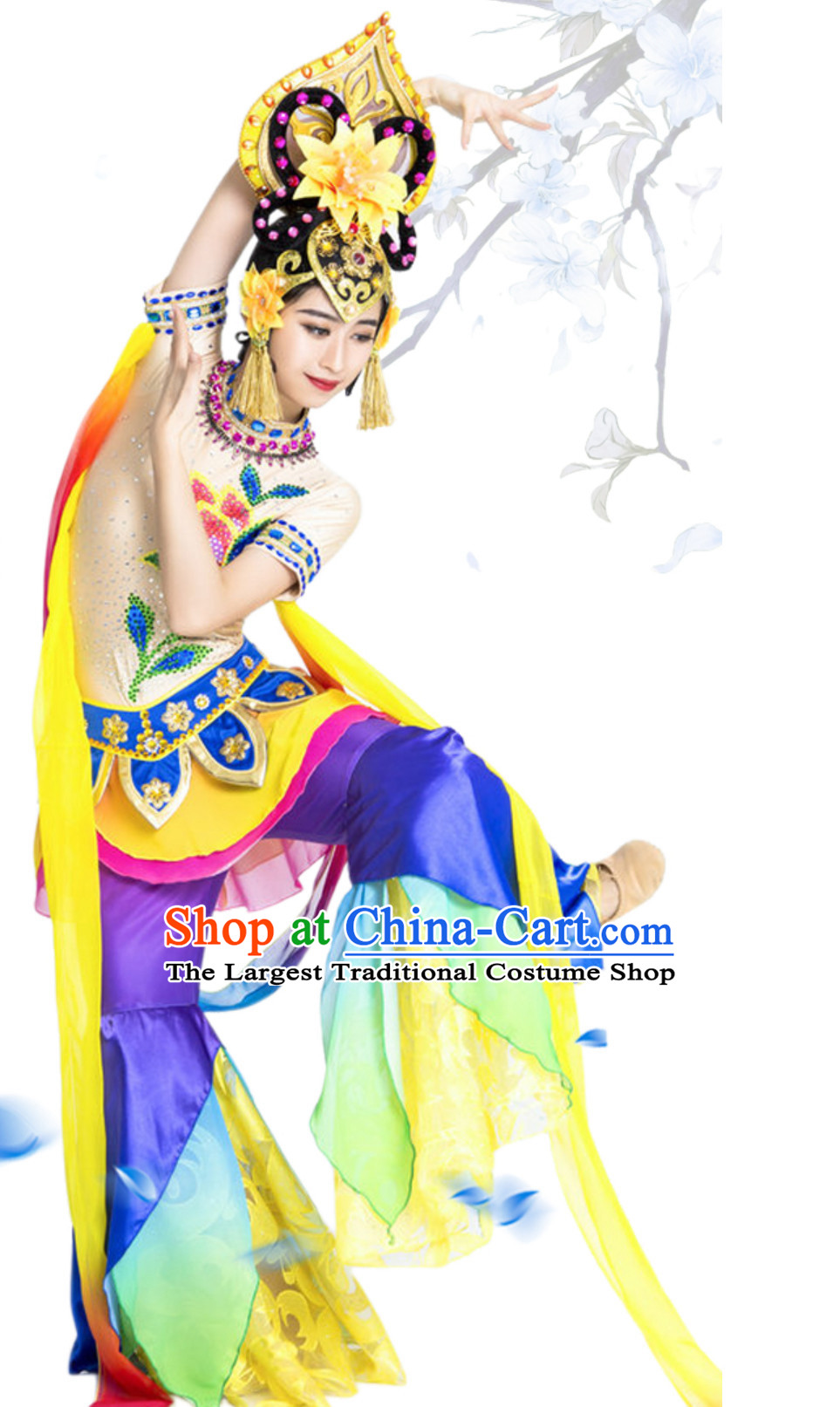 Traditional White Tara Deity Costumes and Head Wear Accessories Complete Set
