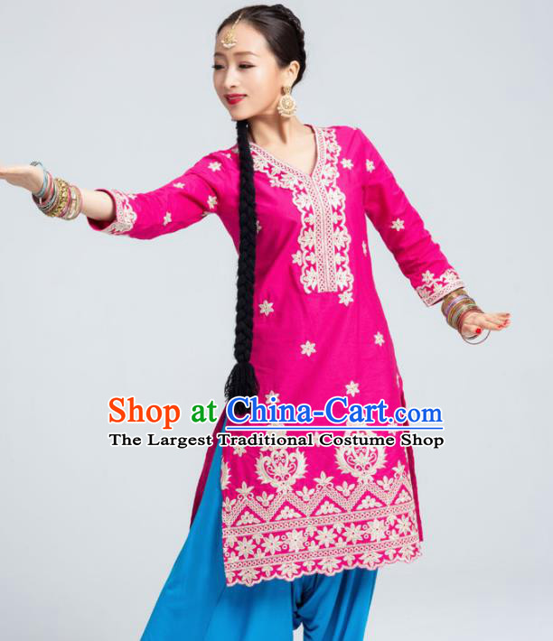 Asian India Traditional Costumes South Asia Indian Dance Rosy Clothing for Women