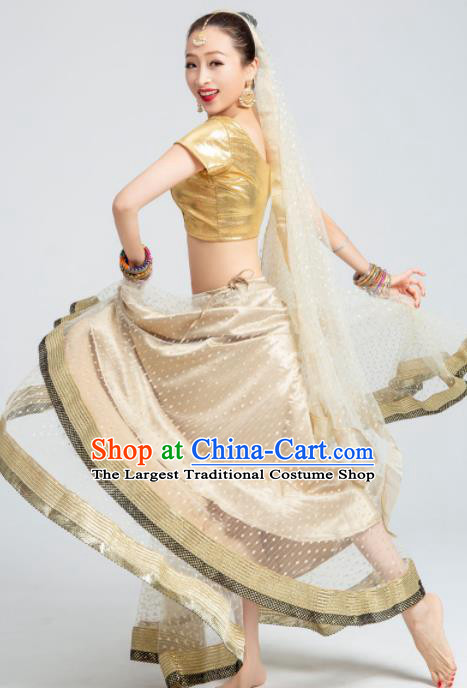 Asian India Traditional Bollywood Costumes South Asia Indian Belly Dance Golden Dress for Women