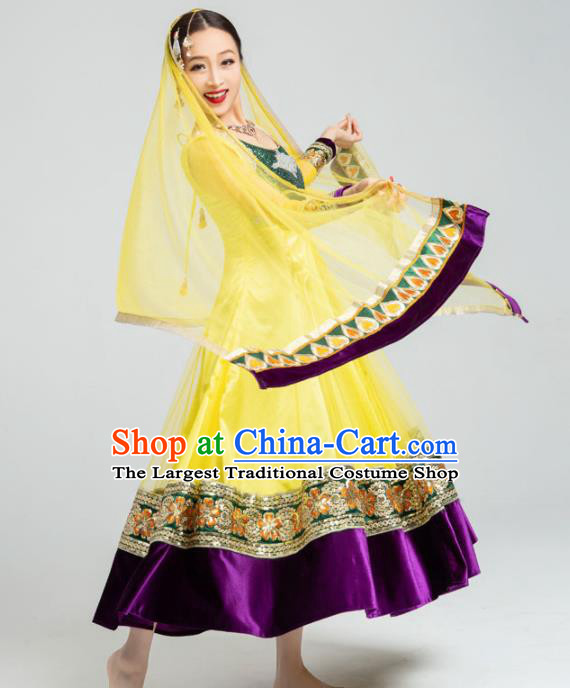 Asian India Traditional Bollywood Costumes South Asia Indian Belly Dance Yellow Dress for Women