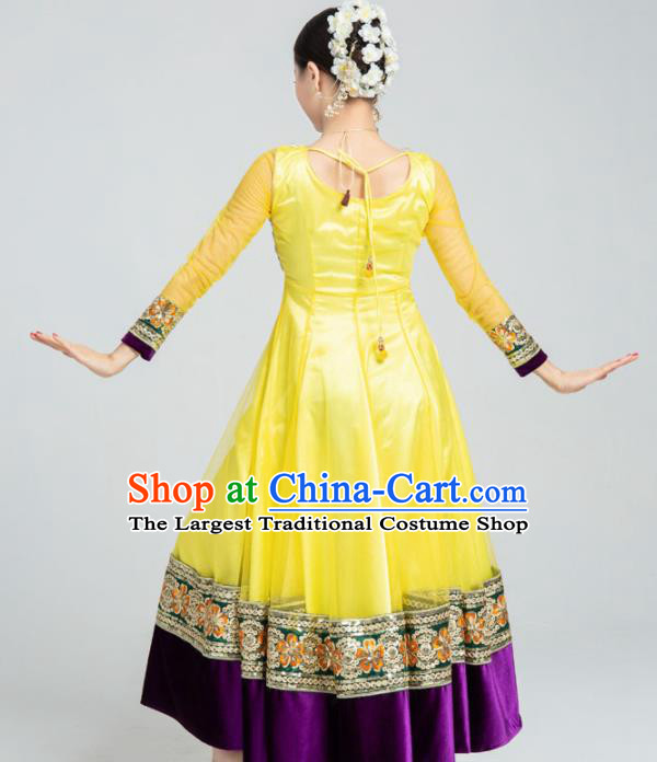 Asian India Traditional Bollywood Costumes South Asia Indian Belly Dance Yellow Dress for Women