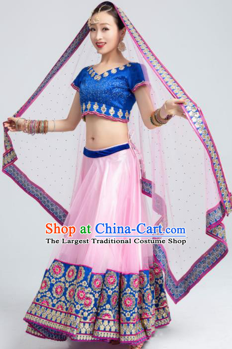 Asian India Traditional Bollywood Costumes South Asia Indian Belly Dance Pink Dress for Women