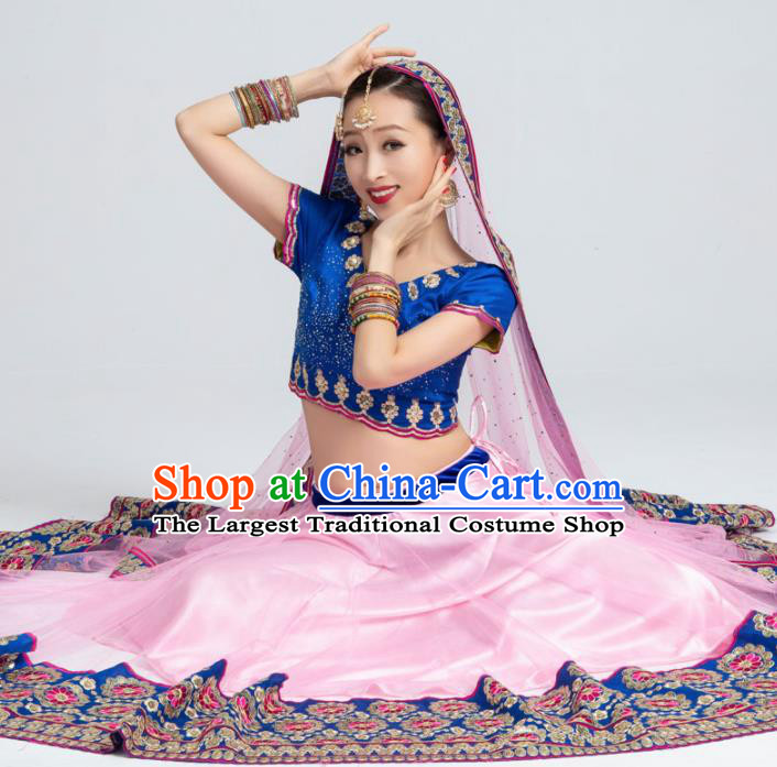 Asian India Traditional Bollywood Costumes South Asia Indian Belly Dance Pink Dress for Women