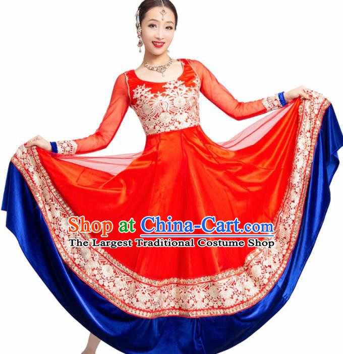 Asian India Traditional Bollywood Costumes South Asia Indian Belly Dance Red Dress for Women