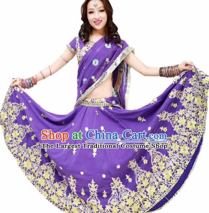 Asian India Princess Traditional Oriental Bollywood Purple Costumes South Asia Indian Belly Dance Sari Dress for Women