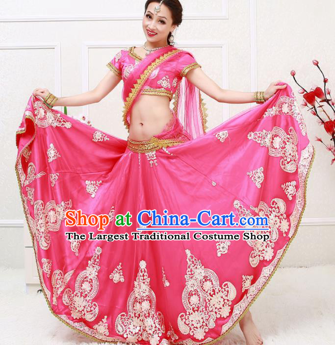 Asian India Princess Traditional Oriental Bollywood Rosy Costumes South Asia Indian Belly Dance Sari Dress for Women