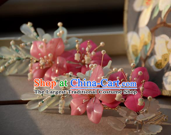 Traditional Chinese Hanfu Hair Accessories Ancient Princess Pink Bauhinia Hairpins for Women
