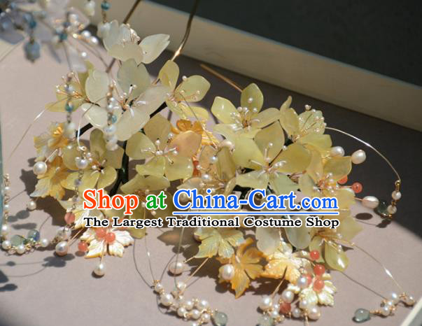 Traditional Chinese Hanfu Hair Accessories Ancient Princess Yellow Flowers Tassel Hairpins for Women