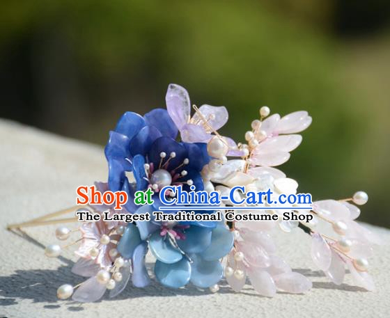 Traditional Chinese Hanfu Blue Flowers Hair Clip Hair Accessories Ancient Princess Hairpins for Women