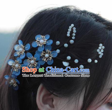 Traditional Chinese Hanfu Blue Flowers Hair Claw Hair Accessories Ancient Princess Hairpins for Women