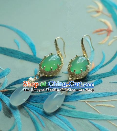 Traditional Chinese Hanfu Accessories Ancient Princess Green Agate Earrings for Women