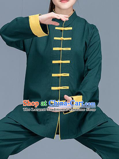 Asian Chinese Traditional Martial Arts Costume Tai Ji Kung Fu Training Green Linen Uniform for Women