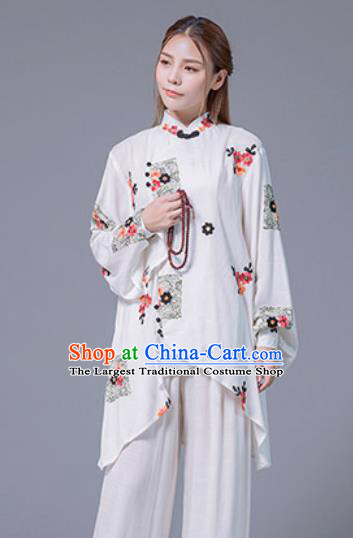 Asian Chinese Martial Arts Traditional Kung Fu White Costume Tai Ji Training Group Competition Uniform for Women