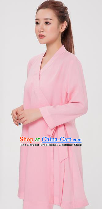 Asian Chinese Martial Arts Traditional Kung Fu Costume Tai Ji Training Pink Robe for Women